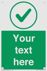 Custom green background, green tick in circle sign